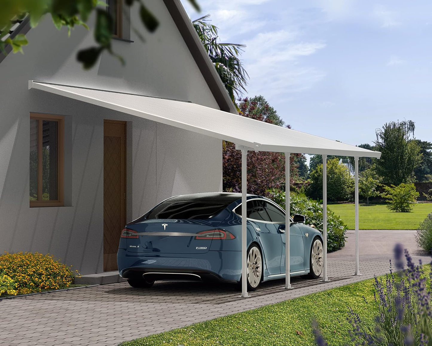 Palram - Canopia Feria 13 Ft. x 20 Ft. Carport Aluminum Metal Frame and Polycarbonate Panels Car Port for Outdoor Driveway to Protect Car, Truck, RV, Trailer, Boat, Equipment Storage(White)