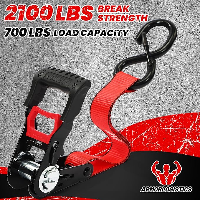 Ratchet Straps (4 Pack) - 1in x 15ft Motorcycle Strap Tie Downs with 15ft Soft Loops - 2,100lb Break Strength Ratchet Tie Down Straps for Motorcycles, Truck, Cargo - Safety S Hook, Storage Bag