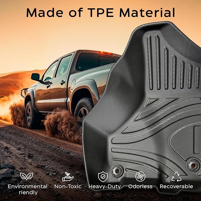 Floor Mats Custom Fit for 2019-2025 Dodge Ram 1500, TPE All-Weather Floor Liners Full Set with 1st & 2nd Rows, Fit Bucket or Bench Seats (Crew Cab 2019-2025 New Body, Full Set(Without Storage))