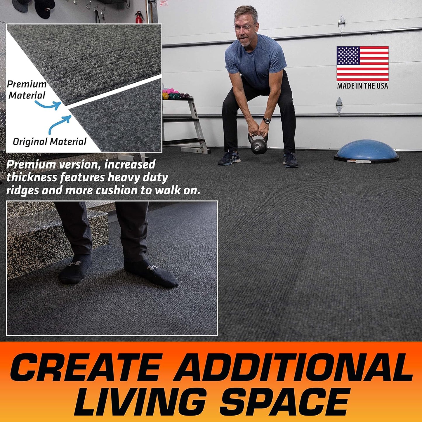 Armor All Premium Garage Floor Mat, Increased Thickness & Cushion, (Combined Size: 19’ x 7’6”), (Includes Double Sided Tape), Protects Surfaces - Absorbent/Waterproof/Durable (USA Made)