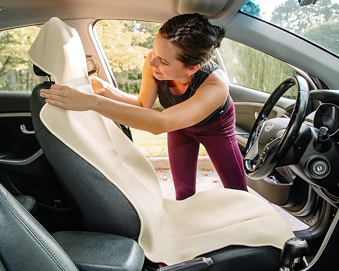 Gorla Gear Beige Premium Universal Fit Waterproof Stain Resistant Tan Khaki Car Seat Cover Neoprene Non-Slip Bucket Seat Dog Sweat Proof Protector Save Your Leather Cloth Seats Van Truck SUV Sedan