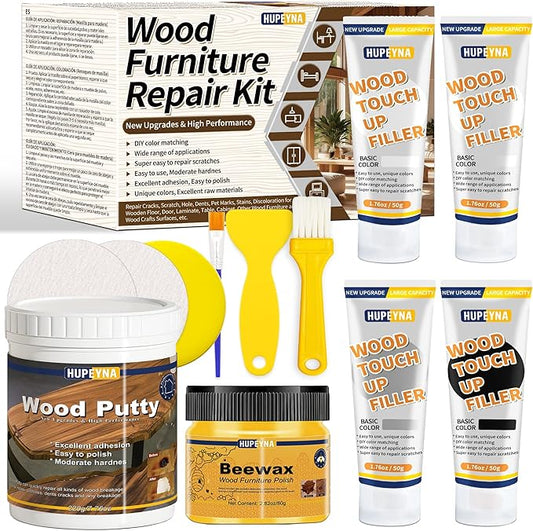 Wood Repair Kit, Wood Furniture Repair Kit, Wood Filler, Wood Putty and Beeswax- Repair Stains, Scratch, Cracks, Hole, Discoloration for Wooden Door, Table, Cabinet, Bed, Floor (Tech Gray Series)