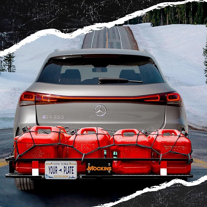 Mockins 60"x24"x6" XL Heavy Duty Trailer Hitch Cargo Carrier | 500 Lbs. Cap Luggage Rack for SUV Car Truck | Steel Hitch Rack Cargo Carrier Set w/License Plate Bracket, Straps, Stabilizer, Lock & Net