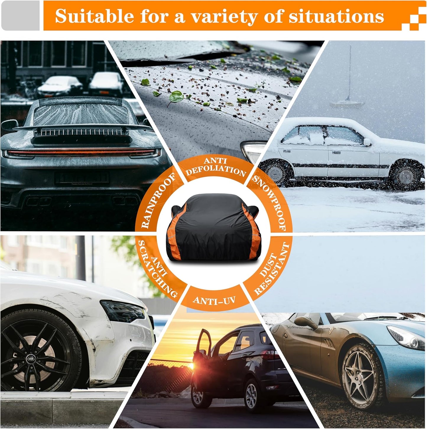 in Full Exterior Car Cover All Weather, Waterproof，UV Resistant, Dustproof Fit BMW 8 Series,Buick Reatta,Chevrolet Camaro,Pontiac Firebird,Honda Clarity,Mustang,GT-R,Subaru WRX etc. Size C4