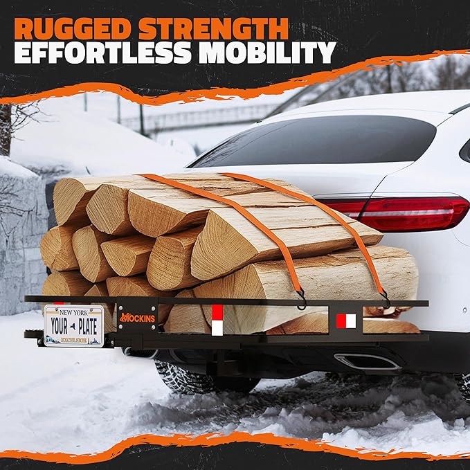 Mockins 40"x40"x6" Extra Deep Square Trailer Hitch Cargo Carrier w/Plate Bracket | 500 Lbs Cap Heavy Duty Cargo Hitch Carrier Rack for Furniture, Appliances & More | Car Trailer Basket w/Accessories