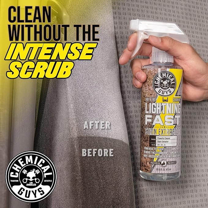 Chemical Guys Lightning Fast Carpet and Upholstery Stain Extractor - Fabric, Upholstery, and Carpet Cleaner, Safe for Cars, Home, Office, Furniture, and More, Unscented- 16 oz