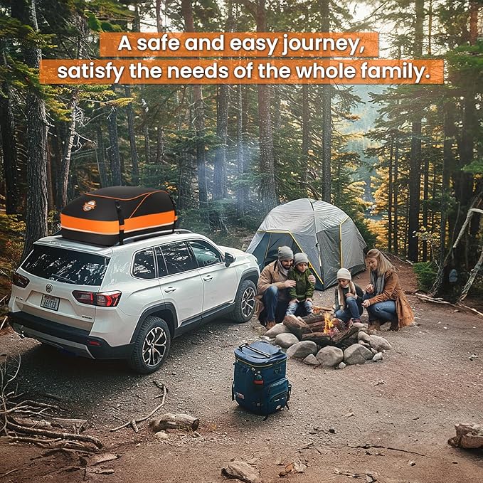 Sailnovo Rooftop Cargo Carrier, 15 Cubic Waterproof Soft-Shell Car Roof Cargo Carrier for Top of Vehicle with/Without Roof Rack, Car Top Carrier with Anti-Slip Mat, Safety Hooks & Storage Bag