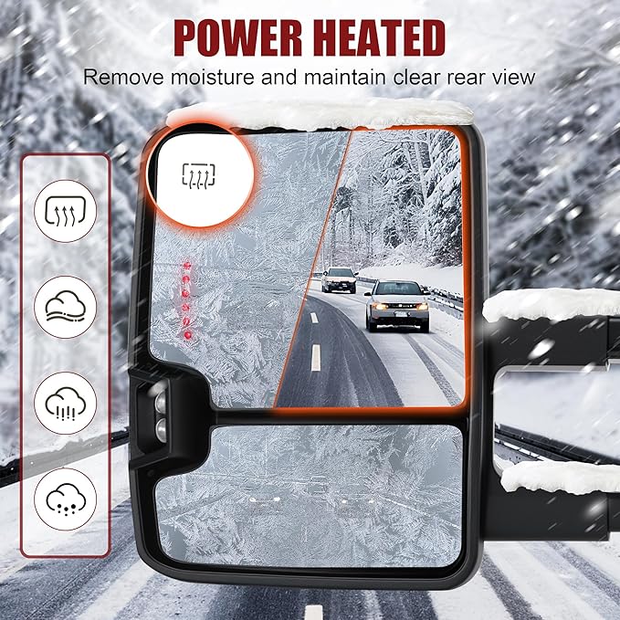 Tow Mirrors Compatible with 2007-2021 Tundra, 2008-2017 Sequoia, Extended Trailer Towing Side Mirrors with Sequential Switchback Turn Signal, Power Heated, Backup Light, Arrow Light, Black