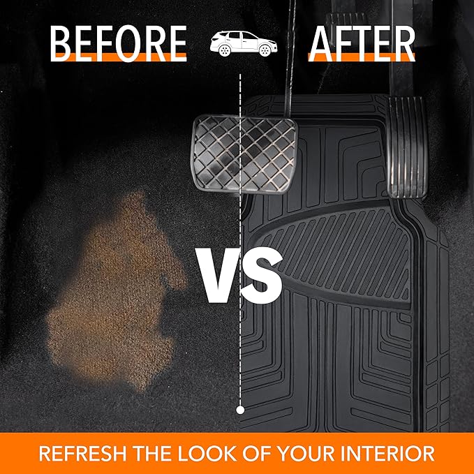 Amazon Basics All-Season Floor Mats for Cars, SUVs and Trucks, Premium Rubber, All Weather Protection, Universal Trim to Fit, 2-Piece, Black