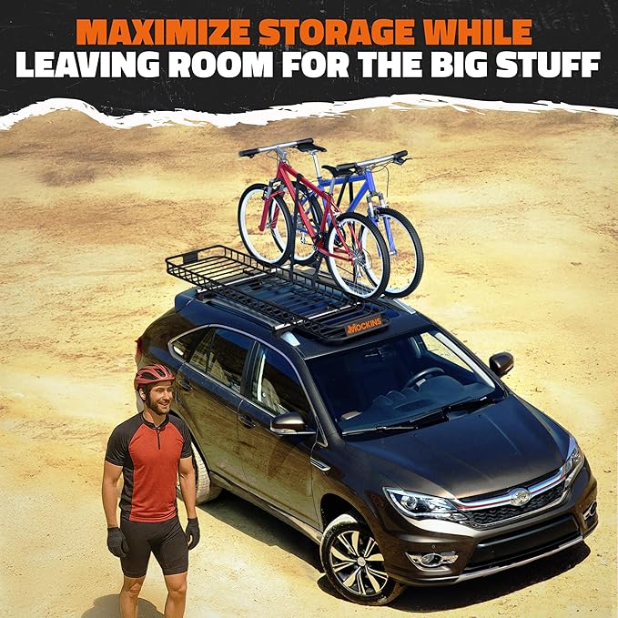 Mockins 85"x24"x4" Extendable Skinny Roof Basket Cargo Carrier w/ 20 CuFt Soft Roof Rack Bag | 250 Lbs. Capacity Rooftop Cargo Carrier for Top of Vehicle | Car Topper Luggage Carrier Waterproof Set