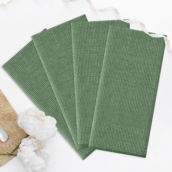 Homaxy Premium Kitchen Towels(18”x 28”, 6 Pack), Large Cotton Kitchen Hand Towels, Flat and Terry Dish Towels, 380 GSM Highly Absorbent Tea Towel Set with Hanging Loop, Grass Green