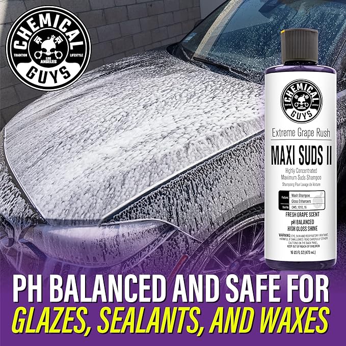 Chemical Guys CWS 1010 64 Maxi-Suds II Foaming Car Wash Soap (Works with Foam Cannons, Foam Guns or Bucket Washes) Safe for Cars, Trucks, Motorcycles, RVs & More, 64 fl. Oz (Half Gallon), Grape Scent