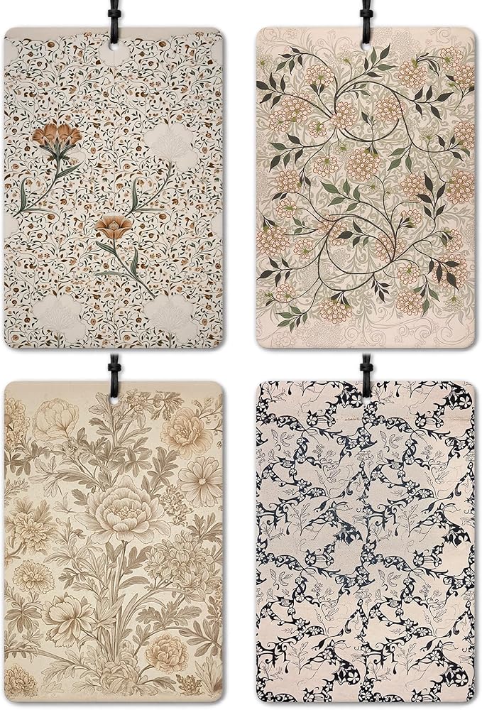 Vintage Floral Car Air Freshener 4 Pcs, Boho Abstract Elegant Retro Cottagecore Botanical Flower Hanging Air Freshener for Cars Closet Drawer Books, Girly Car Accessories Mirror Decor for Women