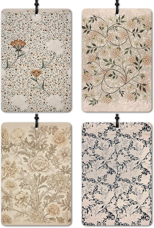Vintage Floral Car Air Freshener 4 Pcs, Boho Abstract Elegant Retro Cottagecore Botanical Flower Hanging Air Freshener for Cars Closet Drawer Books, Girly Car Accessories Mirror Decor for Women