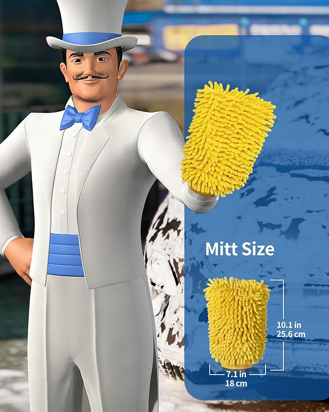 MR.SIGA Premium Microfiber Soft Chenille Car Wash Mitt, Pack of 2, Blue & Yellow