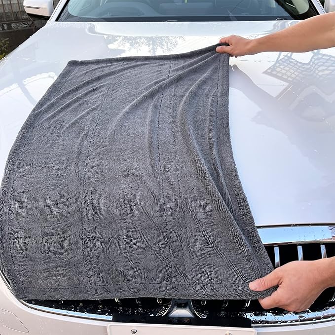 SHSCLY Microfiber Car Drying Towel Large Double Twist Pile 1200GSM Gray 35.5 x 24 Inches Pack of 1