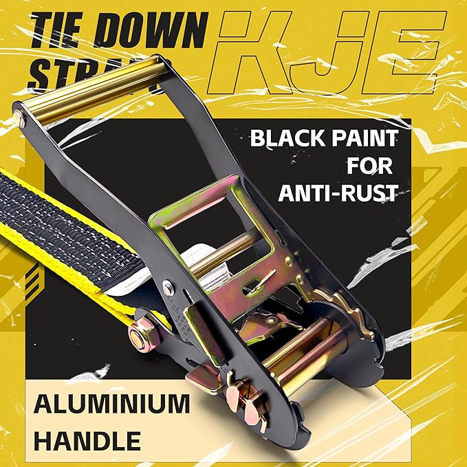 KJE Ratchet Straps Heavy Duty(6 Pack), 2" x 15' Black Ratchet Strap 5,500 Lbs Max Break Strength, Tie Down Ratcheting with J-Hook, Cargo Straps for Truck, Trailer, Moving Appliances