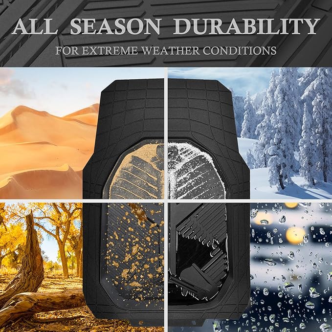 CAR PASS Heavy Duty Rubber Car Mats, Deep-Dish All Weather 3 Row Car Floor Mats for 7 Seater 8 Seats 2nd & 3rd Row, Waterproof Anti-Slip Universal Trim-to-Fit for SUV, MPV, 7 Passengers Vehicle