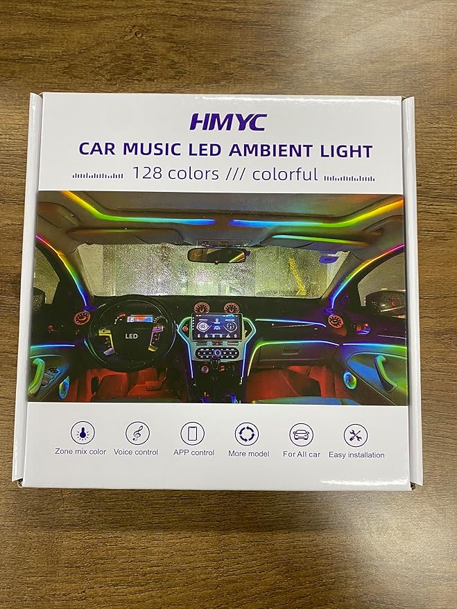 Dreamcolor Acrylic Interior Car Lights, 2 Piece 43.3inch/110cm 128 Colorful Car LED Strip Light RGB Fiber Optic Rainbow Ambient Lighting bar, Universal Decoration Dynamic Atmosphere Neon Lights