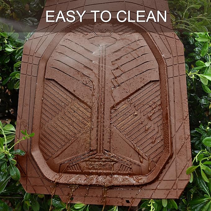 CAR PASS Heavy Duty Rubber Car Mats, Deep-Dish Odorless Car Floor Mats All Weather, Trim-to-Fit for SUVs Trucks Sedans, Waterproof Anti-Slip, 3 Pieces V12 Brown