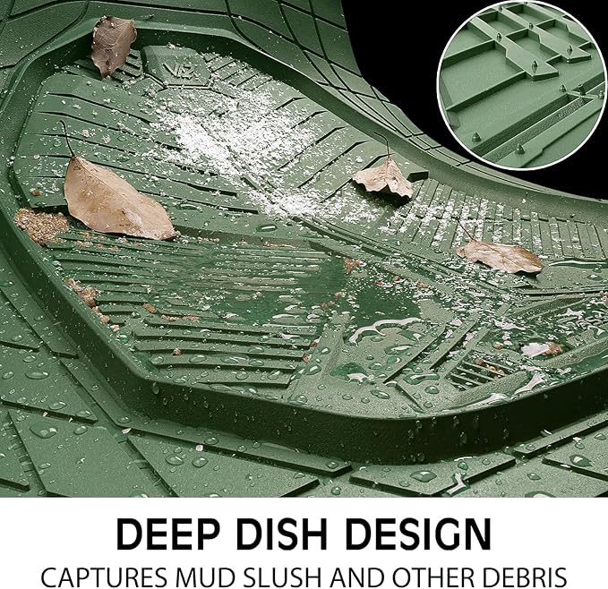 CAR PASS Heavy Duty Rubber Car Mats with Cargo Liner, Deep-Dish Car Floor Mats and Trunk Mat All Weather, Universal Trim-to-Fit for SUVs Trucks Sedans, Waterproof Anti-Slip, Trimmable V12 Olive Green