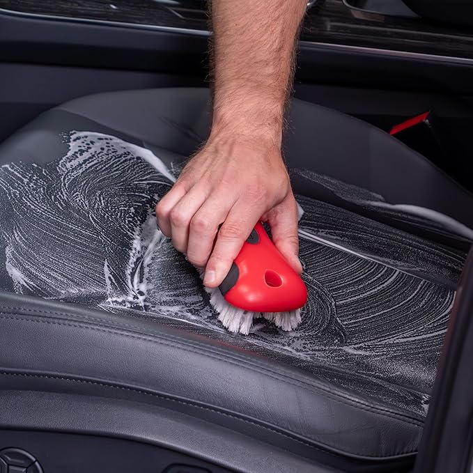 Mothers Soft Bristle Leather and Upholstery Car Cleaning Scrub Brush for Automotive, Home, Couch, Stain Remover, Red