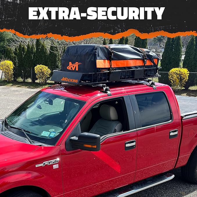 Mockins 20 Cu.Ft. Roof Cargo Bag for Top of Car | 53"x40"x17" All-Weather Rooftop Cargo Carrier Bag | Abrasion-Resistant Vinyl Car Top Carrier Without Roof Rack w/Mat, Straps, Hooks, Lock & Carry Bag