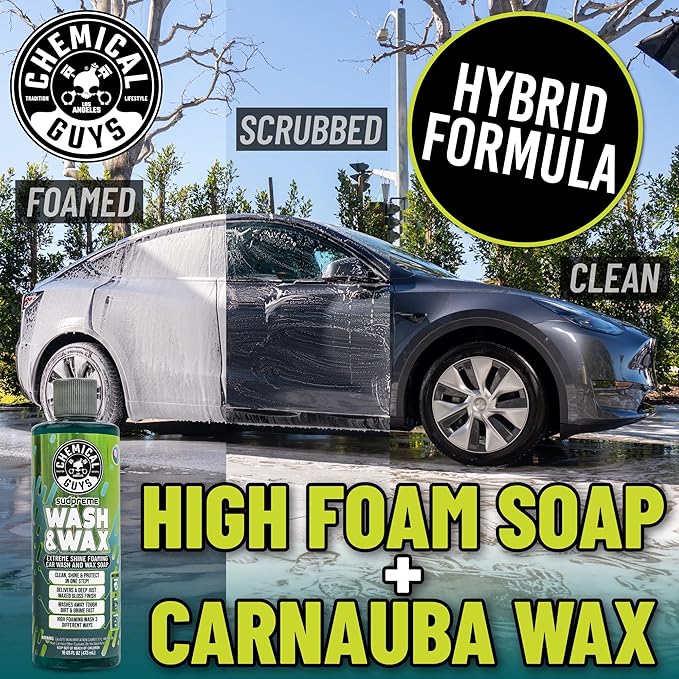 Chemical Guys Sudpreme Wash & Wax 128 oz High Suds Foaming Car Wash Soap with Carnauba Wax Shine, Deep Gloss Finish & Surface Protection Safe for Paint, Chrome & Plastic