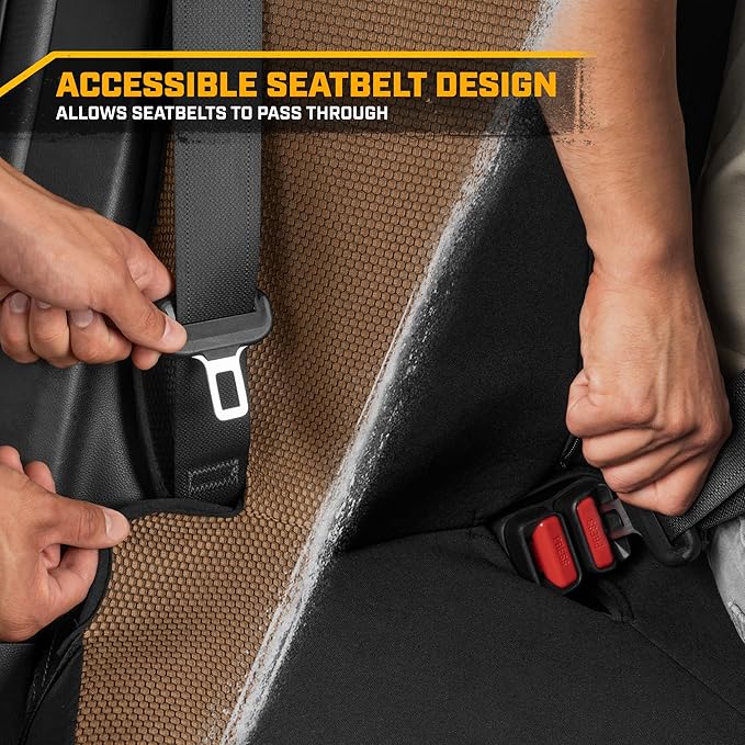 CAT MeshFlex Beige & Black Rear Seat Cover for Car – Durable Canvas & Mesh Design 60/40 Split Bench Protector for Cars, Trucks & SUVs – Back Seat Cover for Rear Bench – Interior Car Accessory