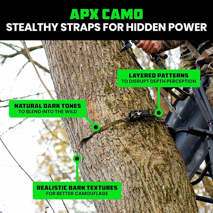 Rhino USA x Realtree Ratchet Straps Tie Downs (4-Pack) - 1 Inch x 15 Feet (1,823lb Break Strength) - Ultimate Tie Down Straps with Safety S Hooks - for Trucks, Cargo, Moving, Appliances - Camo