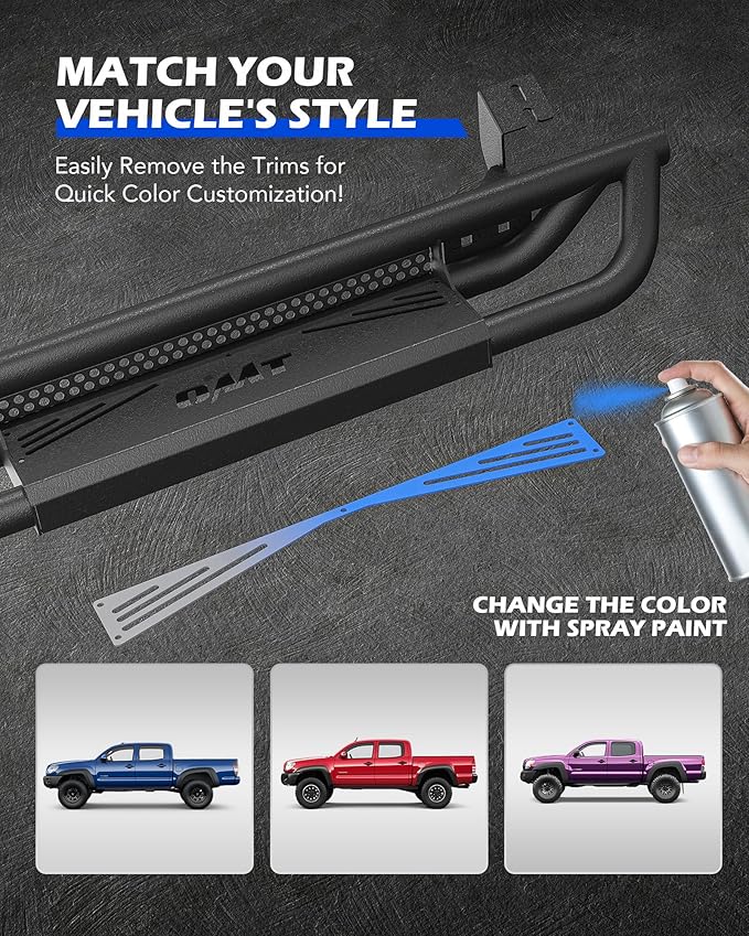 Running Boards Compatible with Toyota Tacoma Double Cab 2005-2023, 6.6" Side Steps with Paintable Step Plates, Heavy Duty Nerf Bar with Triple-Shield Anti-Corrosion Technology, Single Stair