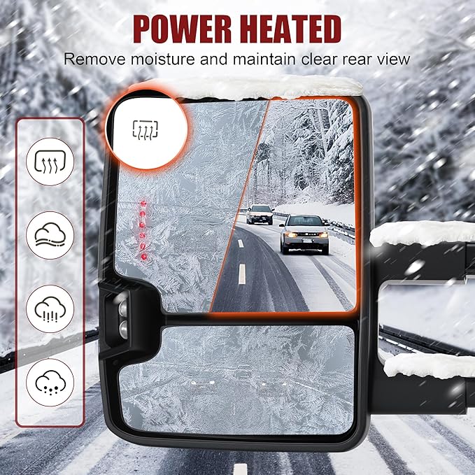 Tow Mirrors Compatible with 2014-2018 Chevy Silverado GMC Sierra, Extended Trailer Towing Side Mirrors with Sequential Switchback Turn Signal, Backup Light, Power Heated Adjustable, Black