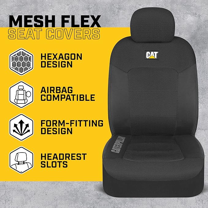 Cat® MeshFlex Automotive Seat Covers for Cars Trucks and SUVs (Set of 2) – Black Car Seat Covers for Front Seats, Truck Seat Protectors with Comfortable Mesh Back, Auto Interior Covers