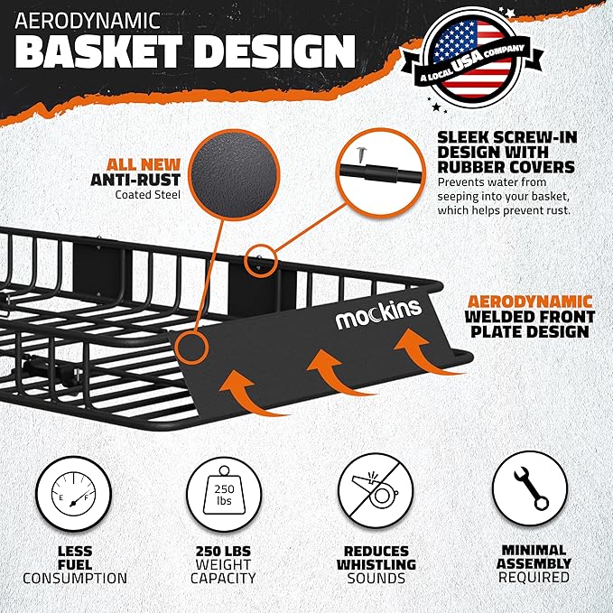 Mockins 64"x39"x6" Extendable Car Roof Rack Basket & 16 CuFt Waterproof Car Rooftop Cargo Carrier Bag | 250 Lbs. Cap Steel Roof Rack Cargo Carrier for Top of Vehicle with Rooftop Basket Accessories
