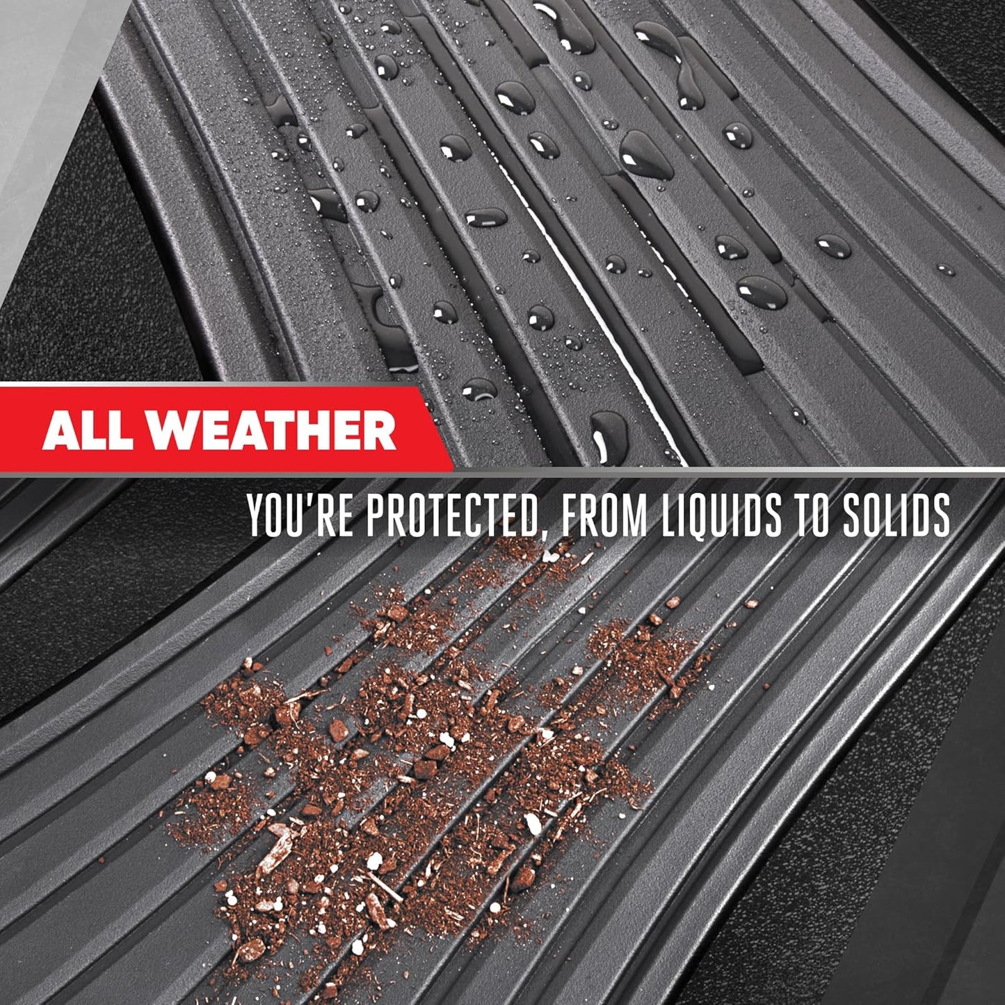 Motor Trend ChromeTech Car Floor Mats Full Set - Durable Rubber Floor Mats for Cars with Two Tone Accent, All Weather Interior Protection for Front and Rear with Non-Slip Backing, Gray/Black