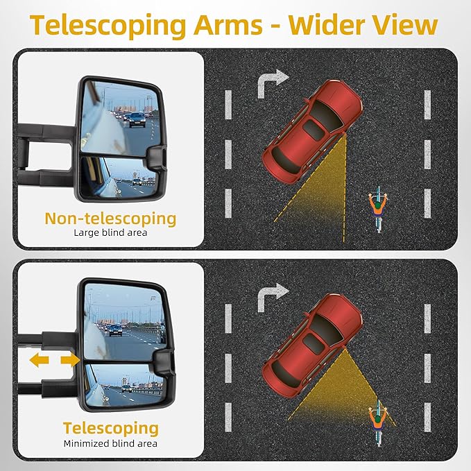 DWVO Towing Mirrors Compatible with 2008-2013 Chevy Silverado GMC Sierra All Models, Silverado 2007 Sierra New Body Style, Power Heated LED Arrow Signal Light Reverse Lights
