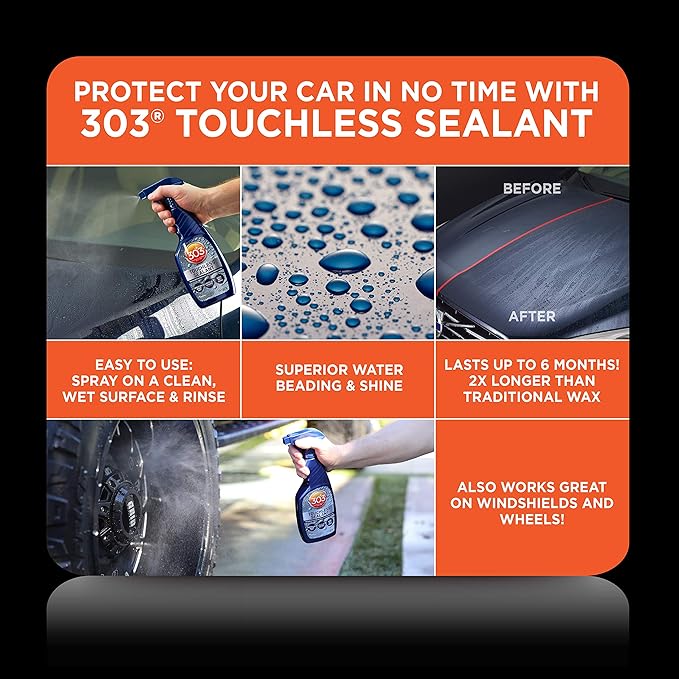 303 Products Touchless Sealant - SiO2 Technology - Water Activated Paint and Glass Protection - Spray On, Rinse Off, Refill for Trigger Spray Bottle,1 Gallon (30399)