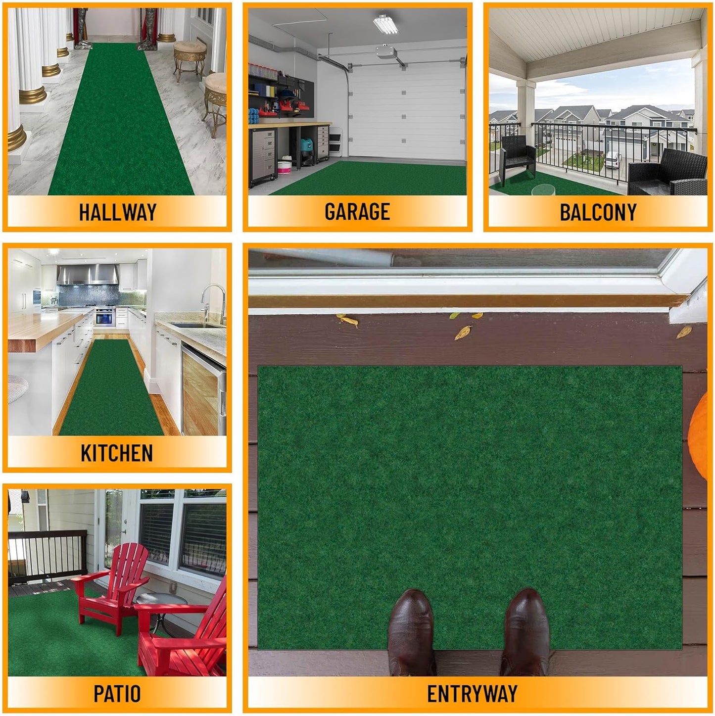 Ottomanson 2'7" x 8' Hallway Runner with Scraper Pile - Extra Durable Non-Slip Rug Mat for Indoor & Outdoor Use - Ideal for Kitchen, Entryway & Garage - High-Traffic Carpet, Green