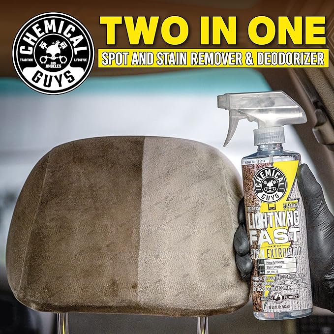 Chemical Guys Lightning Fast Carpet and Upholstery Stain Extractor - Fabric, Upholstery, and Carpet Cleaner, Safe for Cars, Home, Office, Furniture, and More, Unscented- 16 oz