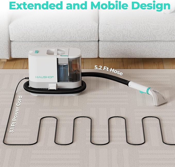 HAUSHOF Portable Carpet Spot and Upholstery Cleaner Machine, 13Kpa Powerful Suction & Spot Remover, Deep Stain Cleaning for Rug, Carpet, Car Seats, Pets, Stairs, Couches, with Cleaning Solution