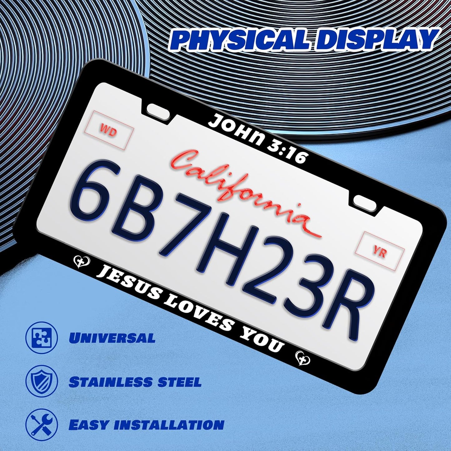 John 3:16 Jesus Loves You License Plate Frame Christian License Plate Frames Personalise Stainless Steel Funny Design Compatible With Standard License Plate Holder For Usa Canada 6 X 12 In With Screws