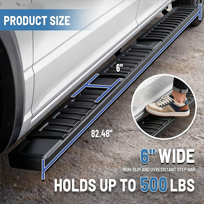 PZ 6" Running Boards for 2019-2025 Dodge Ram 1500 Crew Cab New Body Style Black Aluminum Alloy Side Step Nerf Bar(NOT FIT 2019-2025 Ram 1500 Classic)