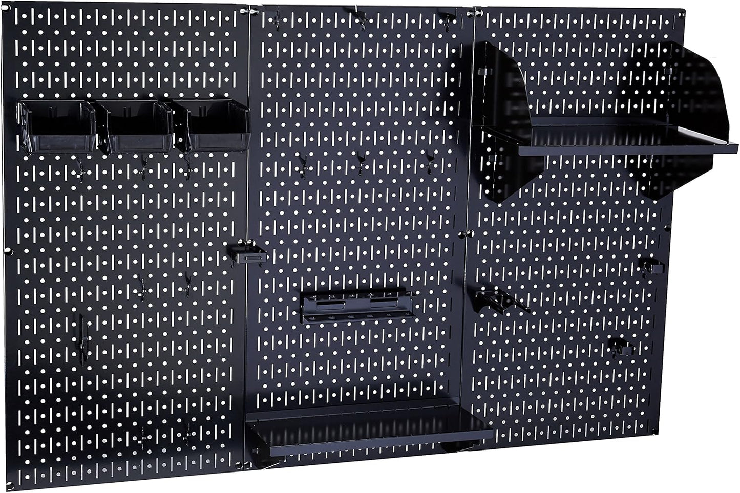 Wall Control Metal Pegboard Organizer - 4' Standard Tool Storage Kit, Black - Includes Pegboard Paper Towel Holder & Dowel Rod Shelf Assembly