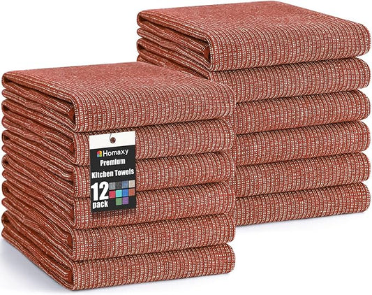 Homaxy Premium Kitchen Towels(18”x 28”, 12 Pack), Large Cotton Kitchen Hand Towels, Flat and Terry Dish Towels, 380 GSM Highly Absorbent Tea Towel Set with Hanging Loop, Rust