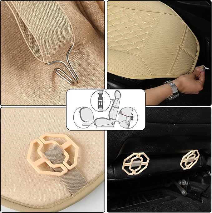 Black Panther 1 Pair Luxury Car Seat Covers Protectors, Universal Anti-Slip Driver Seat Cover with Partial Backrest Coverage (Middle Part Only), Diamond Pattern, Compatible with 95% Cars (Beige)