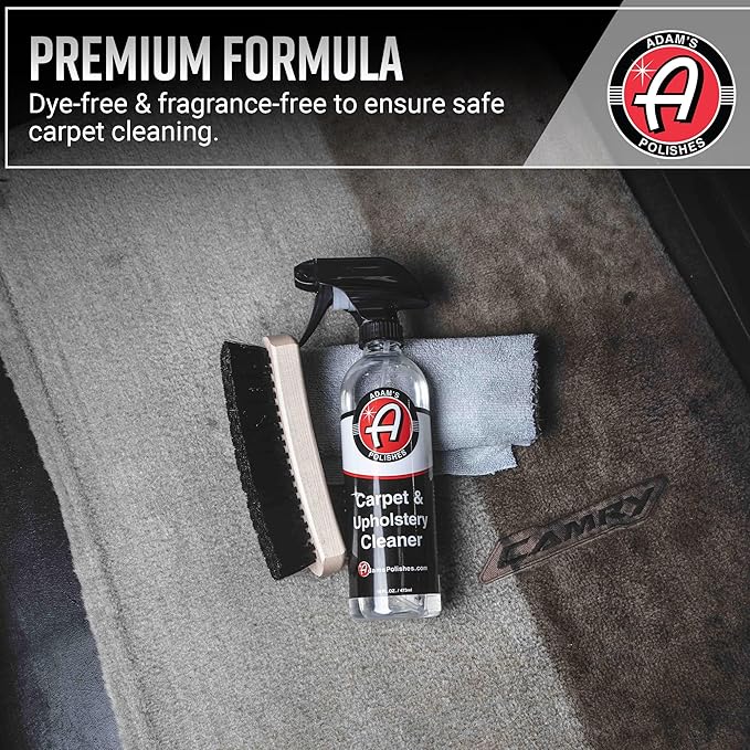 Adam's Polishes Carpet & Upholstery Cleaner (16oz) - Powerful Car Carpet Cleaner For Auto Detailing, Cloth & Fabric Interior Cleaning Solution, Stain Remover For Car Seat, Floor Mats & More
