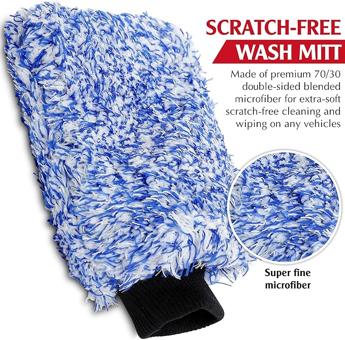 TAKAVU New Car Wash Mitt, 2 Pack Premium Cyclone Microfiber Washing Gloves, Holds Tons of Sudsy Water for Effective Washing, Machine Washable, Lint Free, Scratch Free (Blue)