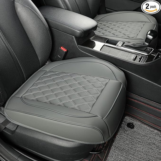 2 Pack Leather Front Car Seat Covers,Bottom Seat Covers for Cars,Driver Car Seat Cover,Luxury Seat Protectors,Waterproof,Anti-Slip,Full Wrap,for Most Vehicles,Sedan,Truck,SUV(Grey)