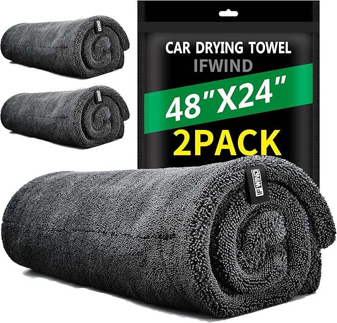 2 Pack Car Drying Towels (48”x24”),Extra Large Double-Twist Pile Drying Towels Car Detailing for Car Care Wash,Car Super Cleaning Supplies Chamois Cloth Accessories kit,Ultra Absorbency