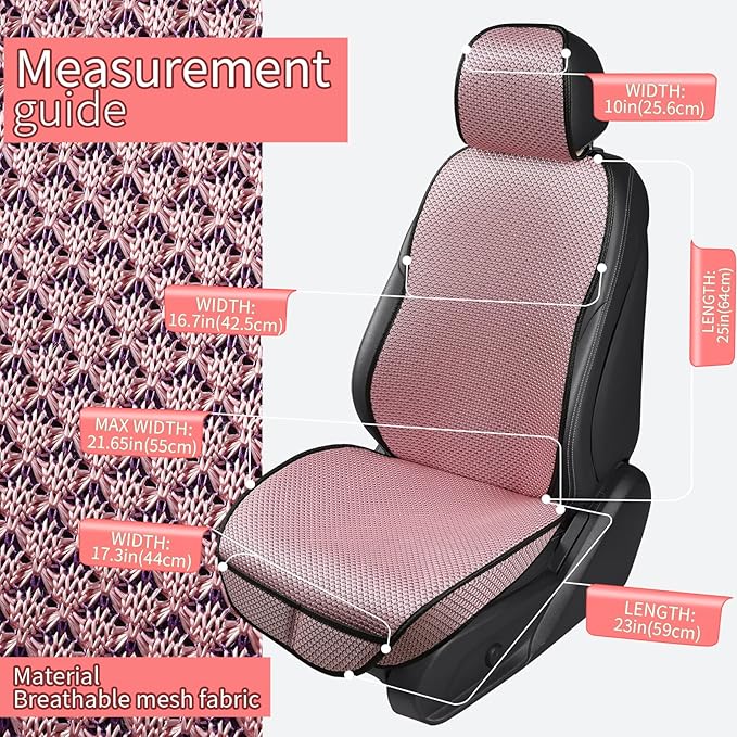 Auto Newer Car Seat Cover,Breathable Front Car Seat Cushion,Comfortable Car Seat Protector,Anti-Slip and Full Wrap Driver Car Seat Protector with Storage Pocket,Universal All Seasons(Pink,1PCS)